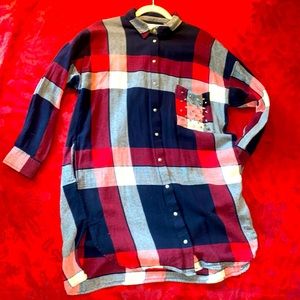 Zara plaid button down top with pockets size large